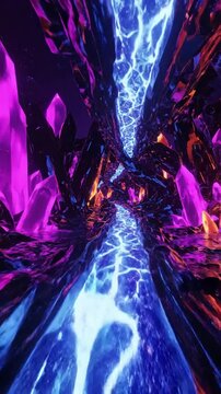 Abstract Energy Flow Focus on the dynamic movement of glowing, liquid-like energy through geometric conduits, emphasizing its fluid and organic characteristics within a rigid framework.