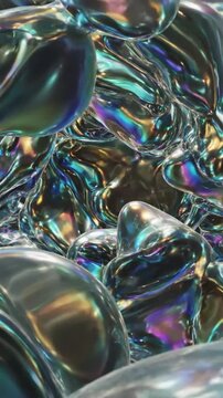 Hypnotic Iridescent Swirls A close-up view of a fluid simulation featuring intricate, swirling patterns that slowly evolve, showcasing extreme iridescent color shifts and pearlescent reflections.