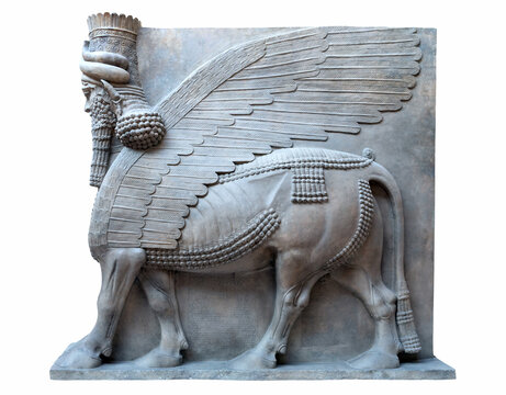 Ancient assyrian lamassu relief sculpture from Dur Sharrukin, Iraq