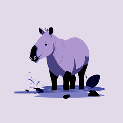 Fototapeta premium Playful Tapir Splashing in Shallow Stream