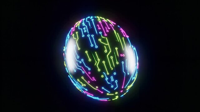 Abstract Neon Glowing Easter Egg falling, Animation on Black Background easter concept 