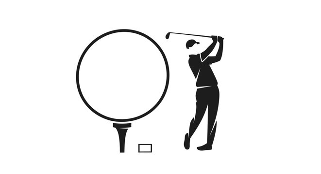 Golfer Swinging Club at Golf Ball on Tee Silhouette on Isolated White Background