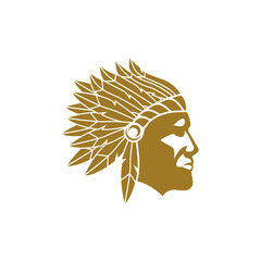 American Native Indian Chief Headdress line art Logo Design inspiration