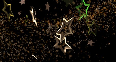 Dynamic starry abstract background. Perfect for celebrations, greetings, and festive concepts, with gold and green stars © vegefox.com