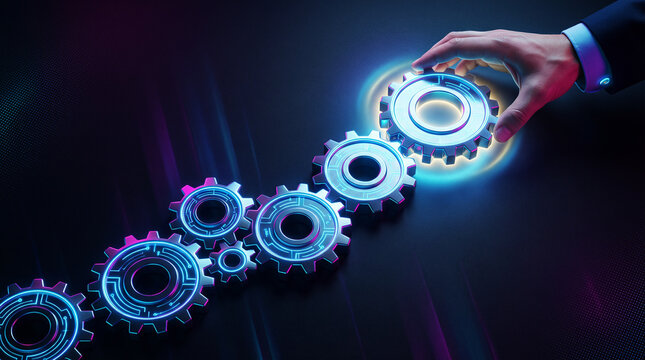 Digital Transformation and Business Process Automation Concept with Glowing Gears