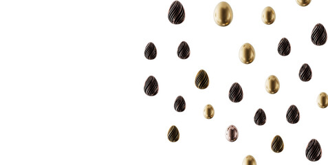 Stylish Easter eggs isolated on white background. Gold and black egg decoration. Perfect for Easter greetings and holida © vegefox.com