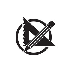 Pencil and ruler vector icon, creativity progect illustration sign. thin line symbol.