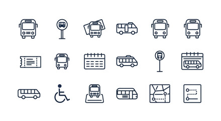 Collection of bus transportation icons and symbols. © Kisanak