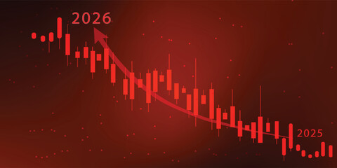 Fototapeta premium Red color graph of business growth and data analysis in 2026. Development towards success in 2026.