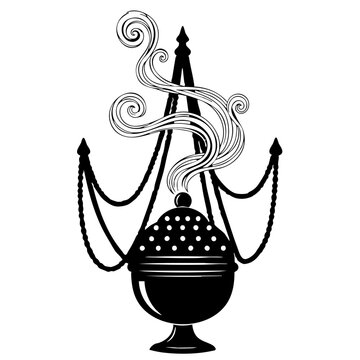 An illustration of an ornate censer with rising smoke, perfect for designs related to spirituality or religious ceremonies