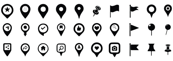 Location map pin icons set, Map marker pointer icon collection vector. © Hikestudio3