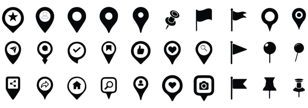 Location map pin icons set, Map marker pointer icon collection vector.