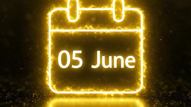Glowing calendar icon displaying June 5th on dark background