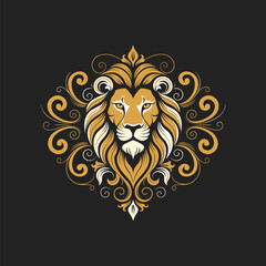 Obraz premium majestic mythical lion crest symbolizing with black background