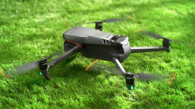 Drone Ascends Into The Air And Takes Off, Propelled By Spinning Propellers - Slow Motion
