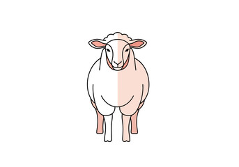 Clean Front View of a White Sheep Standing Isolated on a White Background Creating Minimalism and Simplicity © Jonmart