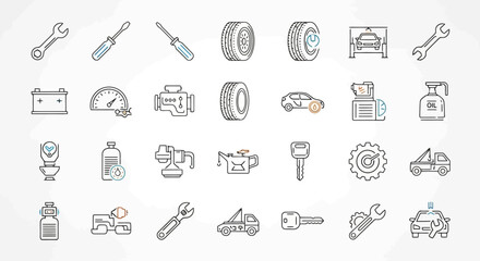 Fototapeta premium Collection of automotive repair and maintenance icons.