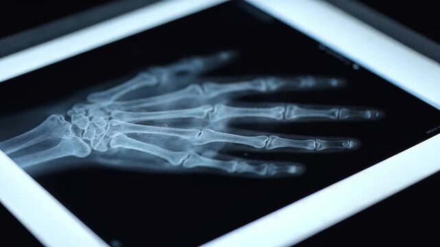 Detailed X-ray of a Human Hand Revealing Intricate Bone Structure and Medical Imaging.
