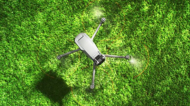 Drone Taking Off In Slow Motion From Vivid Green Grass And Flying Out Of Frame