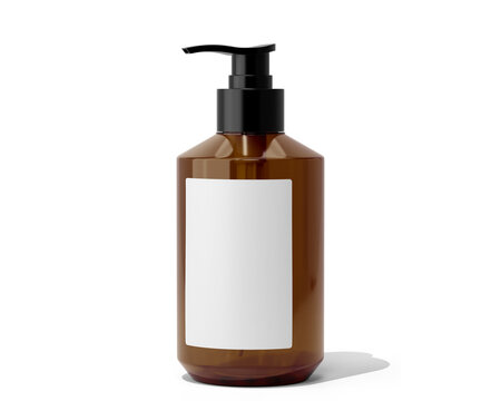 Amber Shampoo Bottle With Blank Label, Dispenser Bottle packaging Isolated On Transparent Background, Prepared For Mockup, 3D Render.