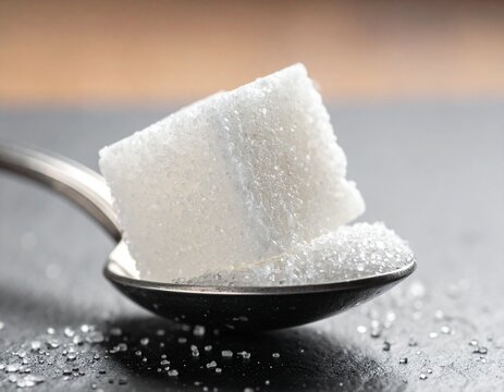 Close up of Sugar Cube on a Spoon for Health Awareness and Lifestyle Concepts.