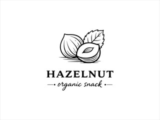 Obraz premium Hazelnut Organic Snack Logo Design with Two Hazelnuts and Leaves
