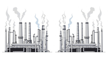 Fototapeta premium Industrial Factory with Smokestacks and Pipes.