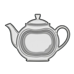 Obraz premium A detailed, silver-toned ceramic teapot presented against a transparent backdrop. Its elegant, rounded form features a gracefully curved spout and handle, perfect for beverage service.