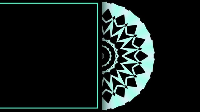 Cyan Mandala Half Circle with Square Border Frame Design. Invitation Template