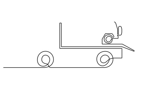 Professional towing service with a modern flatbed truck transporting a disabled car video. Continuous one line drawing modern flatbed truck video. 4K animation video