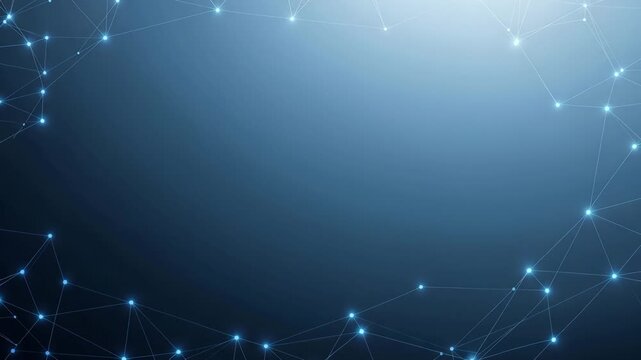 Abstract data points connect in a complex digital web set against a dark blue background for professional technology projects.