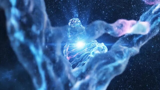 Glowing DNA Helix Structure in Motion.