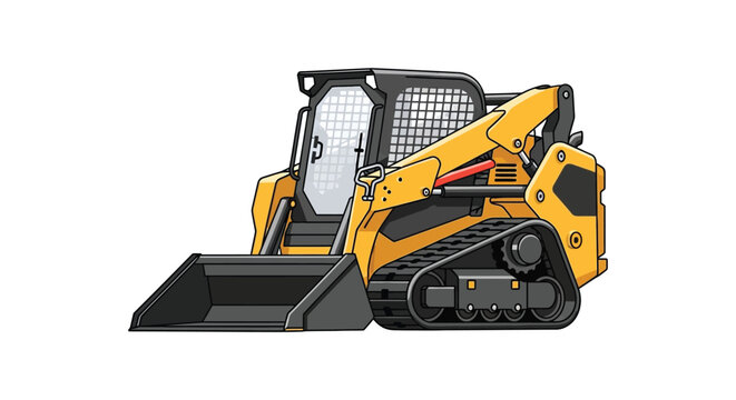 A detailed illustration of a yellow skid steer loader showcasing its robust design and functionality silhouette high quality professional modern elegant stylish