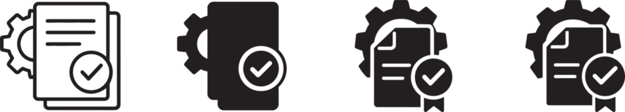 Document process management and approved settings icon set in editable vector EPS format