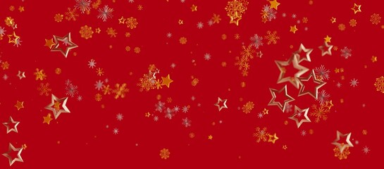 Abstract Christmas background featuring gold stars and snowflakes on a bright red backdrop. Perfect for holiday greetings, festive designs and w © vegefox.com