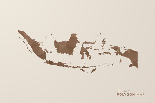 Indonesia Map - Polygon Style Vector Illustration in Brown Gradient, Low Poly Geometric Design, Isolated on Beige Background for Infographics and Decoration.