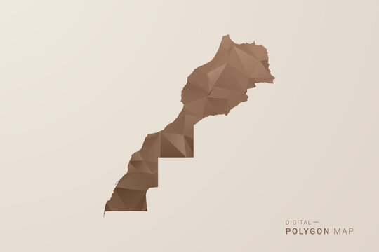 Morocco Map - Polygon Style Vector Illustration in Brown Gradient, Low Poly Geometric Design, Isolated on Beige Background for Infographics and Decoration.