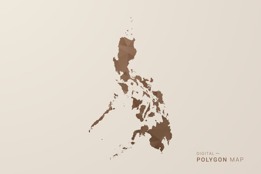 Philippines Map - Polygon Style Vector Illustration in Brown Gradient, Low Poly Geometric Design, Isolated on Beige Background for Infographics and Decoration.