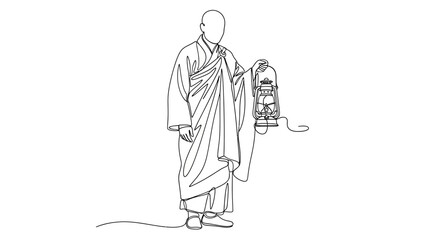 Obraz premium Buddhist monk holding a lantern, spiritual enlightenment, seeking truth, meditation, peaceful journey