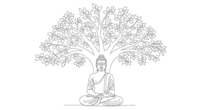 Buddha Meditating Under Bodhi Tree, Peaceful Enlightenment, Zen Buddhism Art