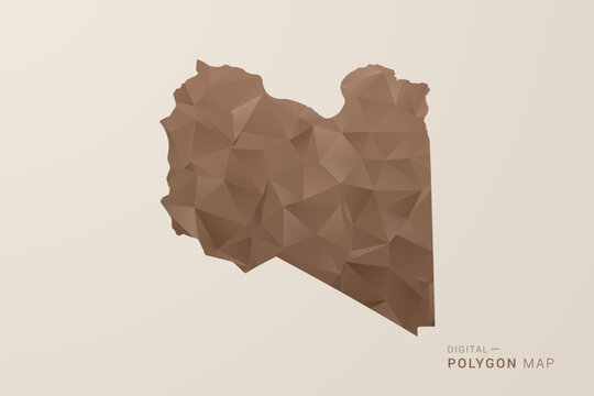 Libya Map - Polygon Style Vector Illustration in Brown Gradient, Low Poly Geometric Design, Isolated on Beige Background for Infographics and Decoration.