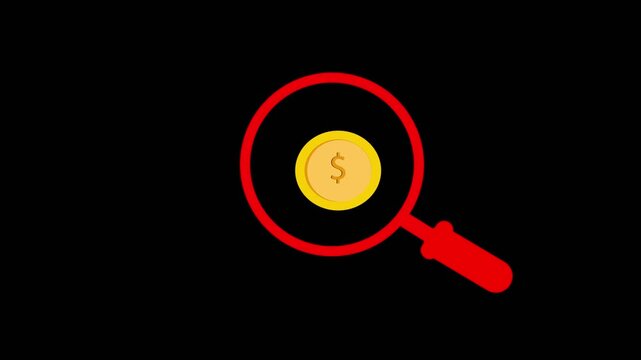 Red Magnifying Glass Icon on a animated Black Background search zoom