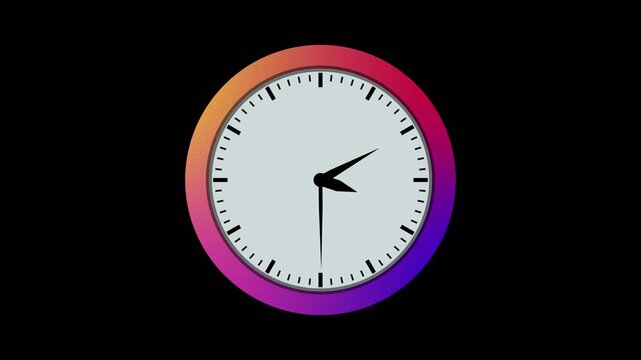 A minimalist analog clock with a gradient bezel showing the time at approximately 1:30 against a black background. Modern minimalist clock with gradient bezel set to 1:30, stylish time display
