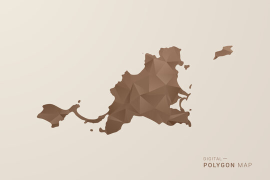 Saint Martin Map - Polygon Style Vector Illustration in Brown Gradient, Low Poly Geometric Design, Isolated on Beige Background for Infographics and Decoration.