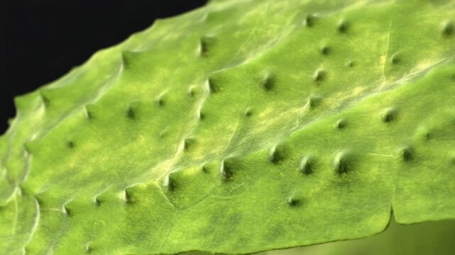 Close-up of a textured, bumpy leaf