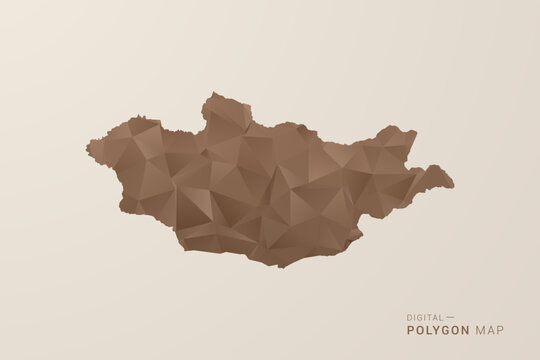 Mongolia Map - Polygon Style Vector Illustration in Brown Gradient, Low Poly Geometric Design, Isolated on Beige Background for Infographics and Decoration.