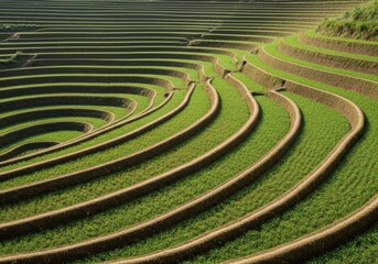 Naklejka premium Intricate terraced fields spanning across rolling hillsides