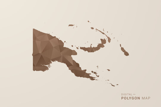 Papua New Guinea Map - Polygon Style Vector Illustration in Brown Gradient, Low Poly Geometric Design, Isolated on Beige Background for Infographics and Decoration.