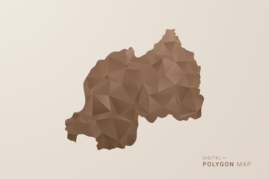 Rwanda Map - Polygon Style Vector Illustration in Brown Gradient, Low Poly Geometric Design, Isolated on Beige Background for Infographics and Decoration.