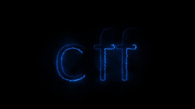 Glowing Blue Neon Word Off Against Black Background With Electric Energy Effect. Animated neon "Off" text in bright blue with electric glow, high-tech typography for motion graphics.